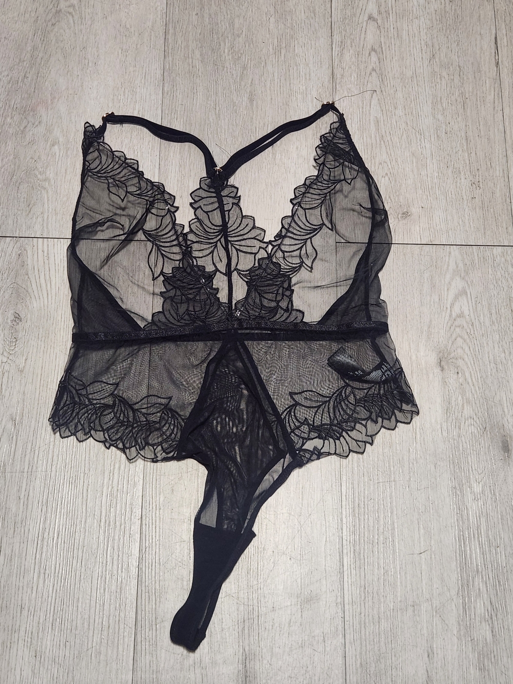 Bluebella Black Sheer Mesh Floral Embroidered Thong Bodysuit Size US 4 XS